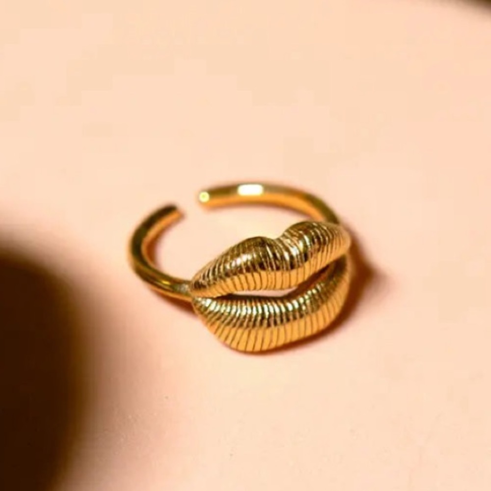 Stainless Steel Lip Resizable Ring Gold Plated Hip Hop Trendy - Picture 4 of 16